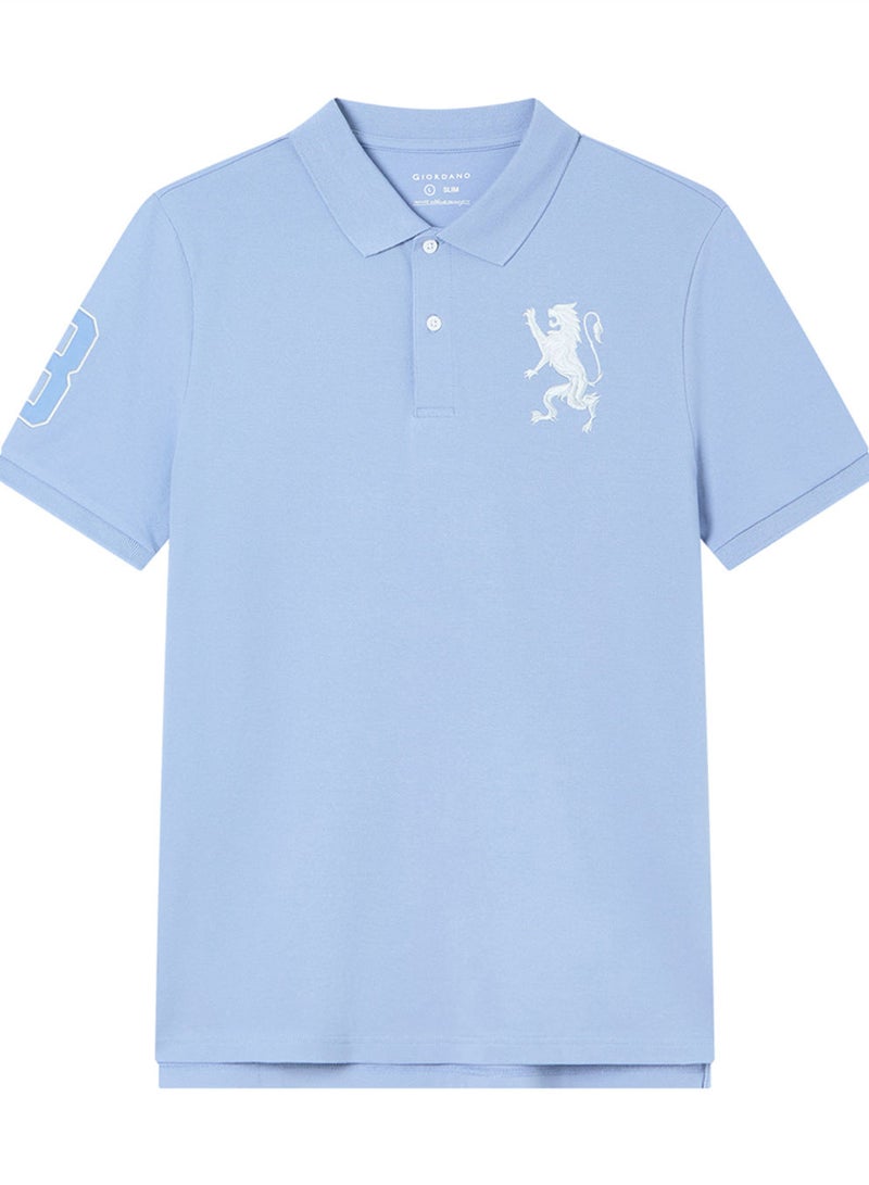 GIORDANO Men’s Slim Fit 3D Lion Embroidery Lycra Pique Polo - Image 3